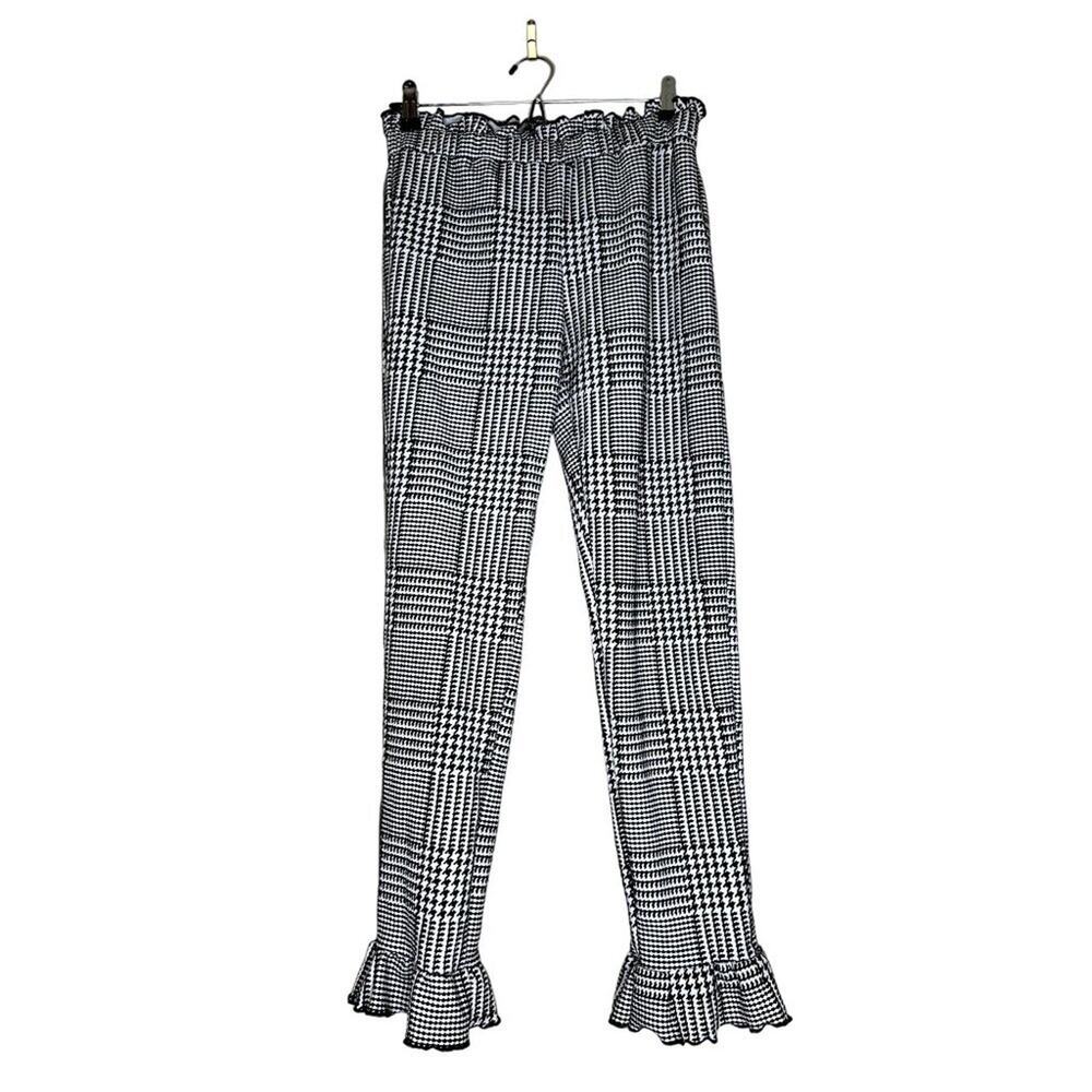 NWT Fashion Nova Double Check Ruffle Pants P6594 White Black Missy Size Large